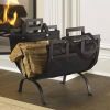 Heavy Duty 17-inch Black Metal Firewood Log Rack with Removable Canvas Tote