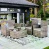 4 Piece Patio Furniture Set, Outdoor Wicker Conversation Sets,Rattan Sectional Sofa w/Coffee Table, for Backyard Garden Poolside