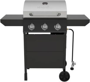 Nexgrill Premium 3 Burner Propane Barbecue Gas Grill, Side Table Open Cart with Wheels, Outdoor Cooking, Patio, Garden Barbecue