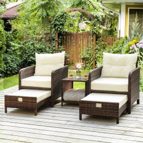 5 Pieces Wicker Patio Furniture Set Outdoor Patio Chairs with Ottomans Conversation Furniture with coffetable