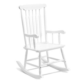 Patio Rocking Chair Solid Wood, Outdoor Porch Rocker Chair with Wooden Frame, Indoor Wooden Rocking Chair for Garden Backyard Balcony, White