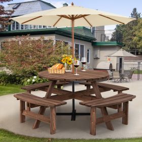 Patio 8 Seat Wood Picnic Dining Seat Bench Set