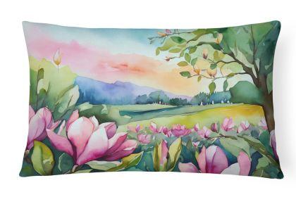 State Watercolor Flowers Throw Pillow Throw Pillow for Indoor Couch Bed Outdoor Patio Washable, Louisiana Magnolias 1660,12Hx16W