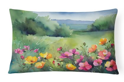 State Watercolor Flowers Throw Pillow Throw Pillow for Indoor Couch Bed Outdoor Patio Washable, North Dakota Wild Prairie Roses 1696,12Hx16W