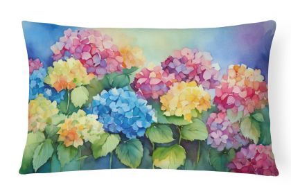 Flowers in Watercolor Throw Pillow Throw Pillow for Indoor Couch Bed Outdoor Patio Washable, Hydrangeas 1574,12Hx16W