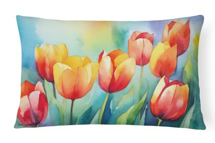 Flowers in Watercolor Throw Pillow Throw Pillow for Indoor Couch Bed Outdoor Patio Washable, Tulips 1619,12Hx16W