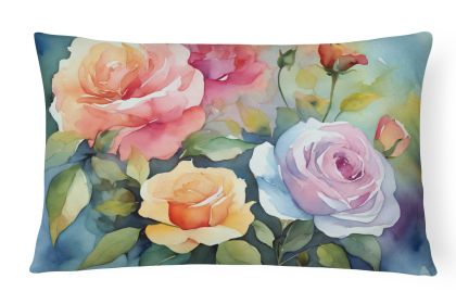 Flowers in Watercolor Throw Pillow Throw Pillow for Indoor Couch Bed Outdoor Patio Washable, Roses 1608,12Hx16W