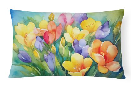 Flowers in Watercolor Throw Pillow Throw Pillow for Indoor Couch Bed Outdoor Patio Washable, Freesias 1567,12Hx16W