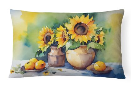 Flowers in Watercolor Throw Pillow Throw Pillow for Indoor Couch Bed Outdoor Patio Washable, Sunflowers 1612,12Hx16W