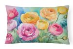 Flowers in Watercolor Throw Pillow Throw Pillow for Indoor Couch Bed Outdoor Patio Washable, Ranunculus 1603,12Hx16W