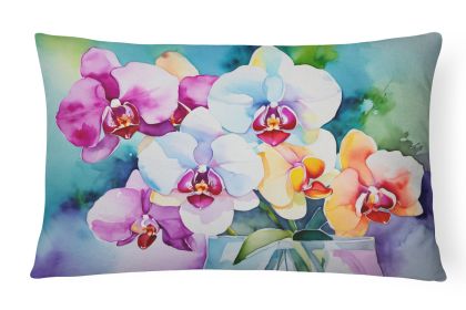 Flowers in Watercolor Throw Pillow Throw Pillow for Indoor Couch Bed Outdoor Patio Washable, Orchids 1600,12Hx16W