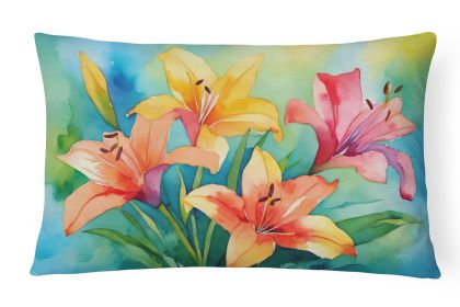 Flowers in Watercolor Throw Pillow Throw Pillow for Indoor Couch Bed Outdoor Patio Washable, Lilies 1585,12Hx16W