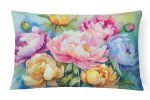 Flowers in Watercolor Throw Pillow Throw Pillow for Indoor Couch Bed Outdoor Patio Washable, Peonies 1597,12Hx16W