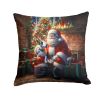 NEW English Bull Terrier and Santa Claus Throw Pillow Machine Washable, Indoor Outdoor Decorative Pillow for Couch, Bed or Patio, 14Hx14W