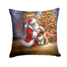 Lhasa Apso and Santa Claus Throw Pillow Machine Washable, Indoor Outdoor Decorative Pillow for Couch, Bed or Patio, 14Hx14W