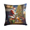 Basenji and Santa Claus Throw Pillow Machine Washable, Indoor Outdoor Decorative Pillow for Couch, Bed or Patio, 14Hx14W