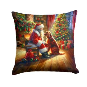 Irish Setter and Santa Claus Throw Pillow Machine Washable, Indoor Outdoor Decorative Pillow for Couch, Bed or Patio, 14Hx14W