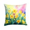 Daffodils in Watercolor Throw Pillow Machine Washable, Indoor Outdoor Decorative Pillow for Couch, Bed or Patio, 14Hx14W