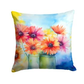 Gerbera Daisies in Watercolor Throw Pillow Machine Washable, Indoor Outdoor Decorative Pillow for Couch, Bed or Patio, 14Hx14W