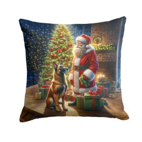 Belgian Malinois and Santa Claus Throw Pillow Machine Washable, Indoor Outdoor Decorative Pillow for Couch, Bed or Patio, 14Hx14W