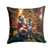 Great Dane and Santa Claus Throw Pillow Machine Washable, Indoor Outdoor Decorative Pillow for Couch, Bed or Patio, 14Hx14W