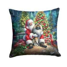 Keeshond and Santa Claus Throw Pillow Machine Washable, Indoor Outdoor Decorative Pillow for Couch, Bed or Patio, 14Hx14W