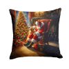 Golden Retriever and Santa Claus Throw Pillow Machine Washable, Indoor Outdoor Decorative Pillow for Couch, Bed or Patio, 14Hx14W