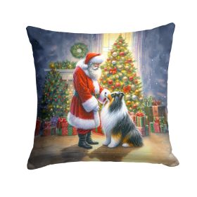 Collie and Santa Claus Throw Pillow Machine Washable, Indoor Outdoor Decorative Pillow for Couch, Bed or Patio, 14Hx14W