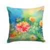 Chrysanthemums in Watercolor Throw Pillow Machine Washable, Indoor Outdoor Decorative Pillow for Couch, Bed or Patio, 14Hx14W