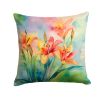 Lilies in Watercolor Throw Pillow Machine Washable, Indoor Outdoor Decorative Pillow for Couch, Bed or Patio, 14Hx14W