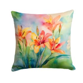 Lilies in Watercolor Throw Pillow Machine Washable, Indoor Outdoor Decorative Pillow for Couch, Bed or Patio, 14Hx14W