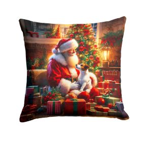 Jack Russell Terrier and Santa Claus Throw Pillow Machine Washable, Indoor Outdoor Decorative Pillow for Couch, Bed or Patio, 14Hx14W