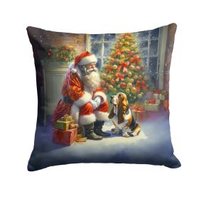 Basset Hound and Santa Claus Throw Pillow Machine Washable, Indoor Outdoor Decorative Pillow for Couch, Bed or Patio, 14Hx14W