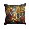 English Springer Spaniel and Santa Claus Throw Pillow Machine Washable, Indoor Outdoor Decorative Pillow for Couch, Bed or Patio, 14Hx14W