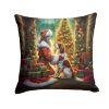 English Setter and Santa Claus Throw Pillow Machine Washable, Indoor Outdoor Decorative Pillow for Couch, Bed or Patio, 14Hx14W