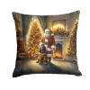 Bloodhound and Santa Claus Throw Pillow Machine Washable, Indoor Outdoor Decorative Pillow for Couch, Bed or Patio, 14Hx14W