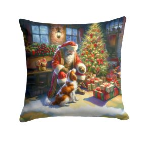 Brittany and Santa Claus Throw Pillow Machine Washable, Indoor Outdoor Decorative Pillow for Couch, Bed or Patio, 14Hx14W