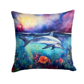 Dolphin Throw Pillow Machine Washable, Indoor Outdoor Decorative Pillow for Couch, Bed or Patio, 14Hx14W