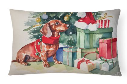 Waiting on Christmas Throw Pillow Throw Pillow for Indoor Couch Bed Outdoor Patio Washable, Dachshund 1346,12Hx16W