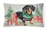 Waiting on Christmas Throw Pillow Throw Pillow for Indoor Couch Bed Outdoor Patio Washable, Dachshund Black and Tan 1340,12Hx16W