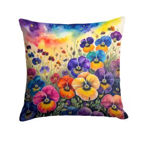 Colorful Pansies Throw Pillow Machine Washable, Indoor Outdoor Decorative Pillow for Couch, Bed or Patio, 14Hx14W