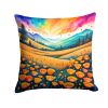 NEW Colorful California poppies Throw Pillow Machine Washable, Indoor Outdoor Decorative Pillow for Couch, Bed or Patio, 14Hx14W