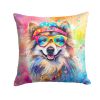 Keeshond Hippie Dawg Throw Pillow Machine Washable, Indoor Outdoor Decorative Pillow for Couch, Bed or Patio, 14Hx14W