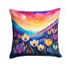 Colorful Crocus Throw Pillow Machine Washable, Indoor Outdoor Decorative Pillow for Couch, Bed or Patio, 14Hx14W