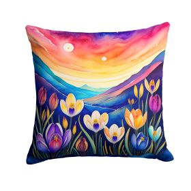 Colorful Crocus Throw Pillow Machine Washable, Indoor Outdoor Decorative Pillow for Couch, Bed or Patio, 14Hx14W