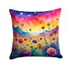 Colorful Scabiosa Throw Pillow Machine Washable, Indoor Outdoor Decorative Pillow for Couch, Bed or Patio, 14Hx14W