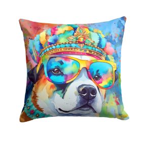 Akita Hippie Dawg Throw Pillow Machine Washable, Indoor Outdoor Decorative Pillow for Couch, Bed or Patio, 14Hx14W