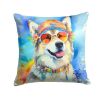 Alaskan Malamute Hippie Dawg Throw Pillow Machine Washable, Indoor Outdoor Decorative Pillow for Couch, Bed or Patio, 14Hx14W