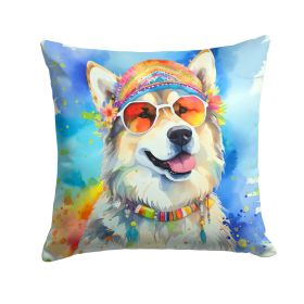 Alaskan Malamute Hippie Dawg Throw Pillow Machine Washable, Indoor Outdoor Decorative Pillow for Couch, Bed or Patio, 14Hx14W