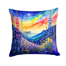 Colorful Delphinium Throw Pillow Machine Washable, Indoor Outdoor Decorative Pillow for Couch, Bed or Patio, 14Hx14W